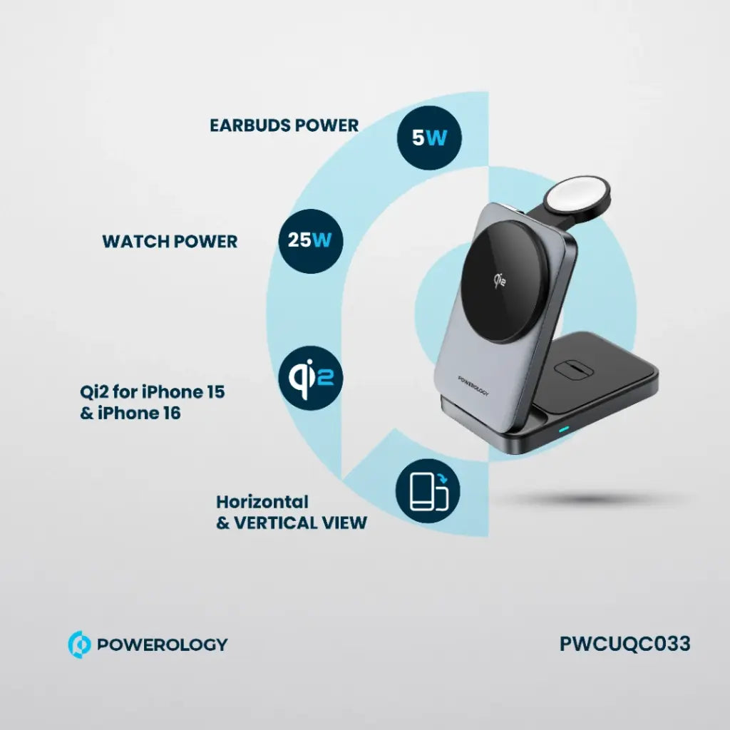 Powerology PWC033 15W Qi2 Fast Charging Multi Device Hub Powerology PWC033 15W Qi2 Fast Charging Multi Device Hub